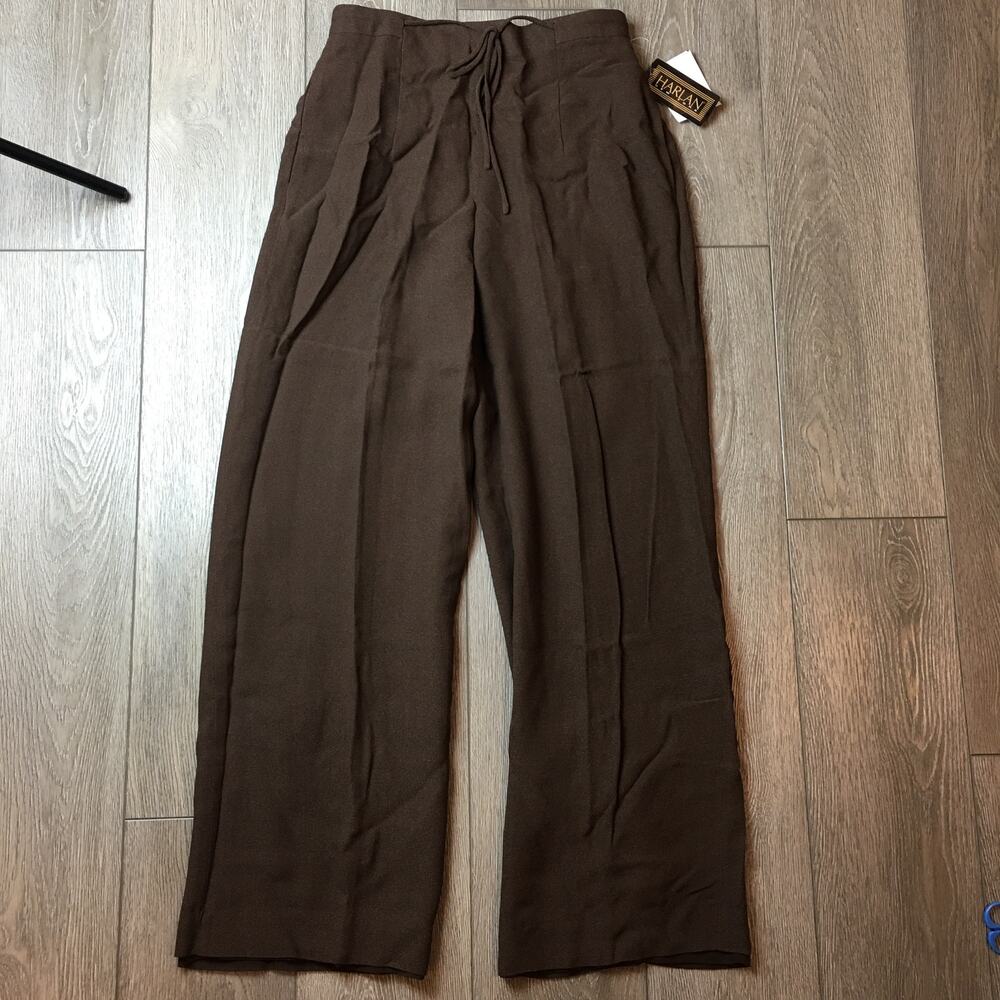 Harlan New York Wide Leg USA Made Relaxed Drawstring‎ Pants Brown Womens Size 8
